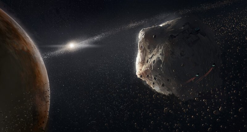 Spacecraft near asteroid field