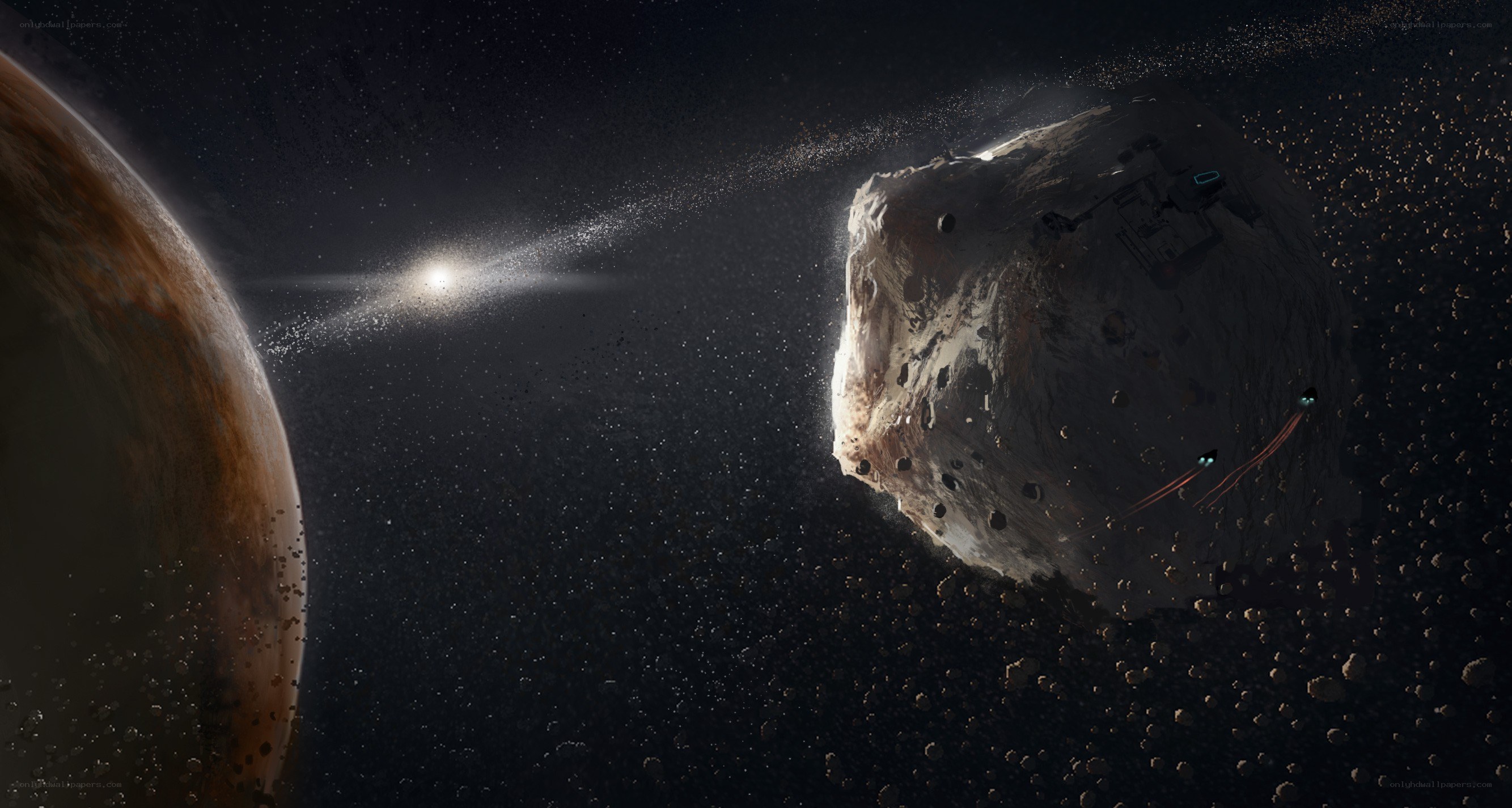 Spacecraft near asteroid field