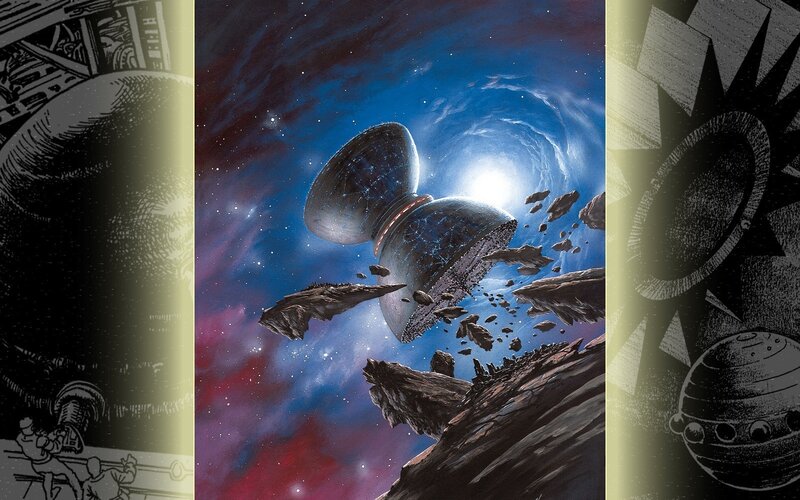 spacecraft near asteroid field