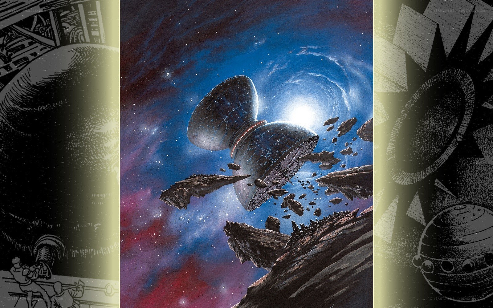 spacecraft near asteroid field