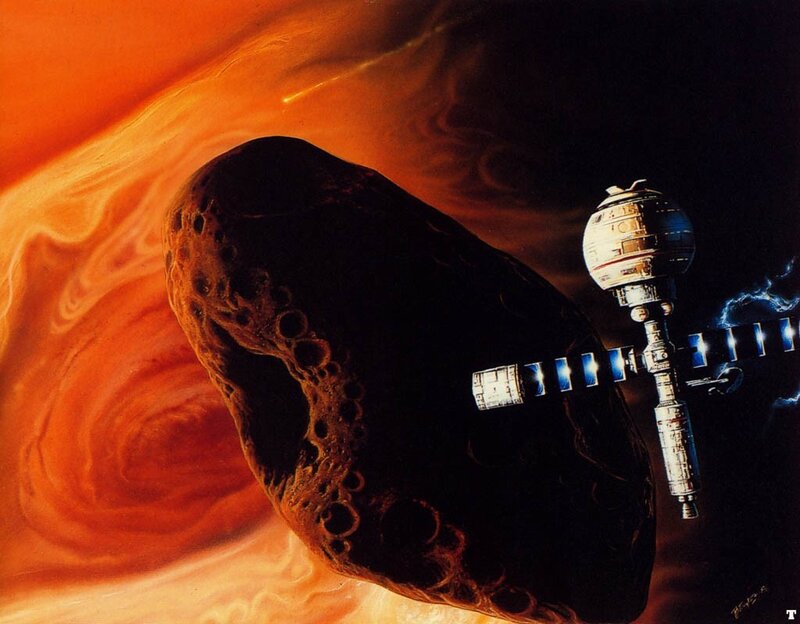 Spacecraft Near Asteroid — Orange
