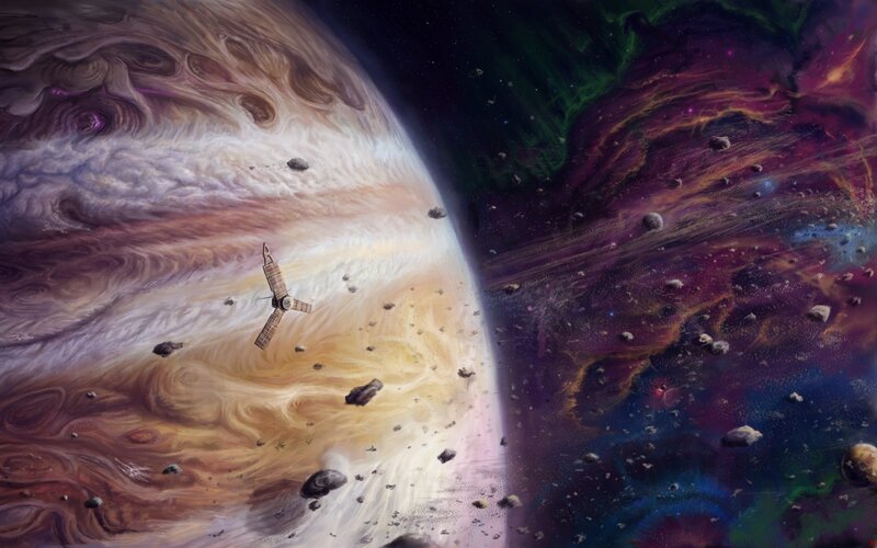 Spacecraft Near Gas Giant — Purple, Dramatic