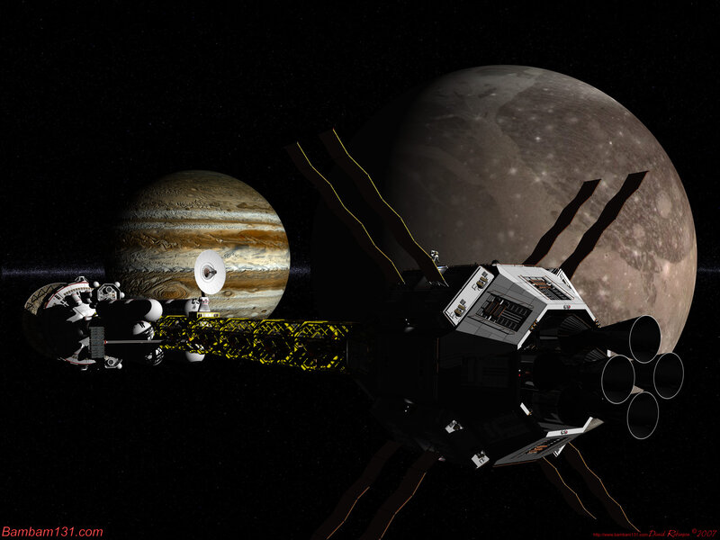 Spacecraft Near Jupiter — Black, Dramatic