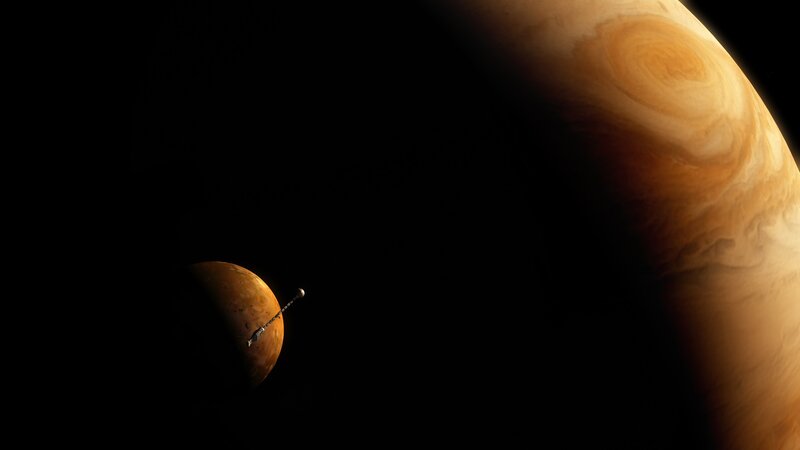 Spacecraft Near Jupiter — Brown, Dramatic, Night, 3d Render