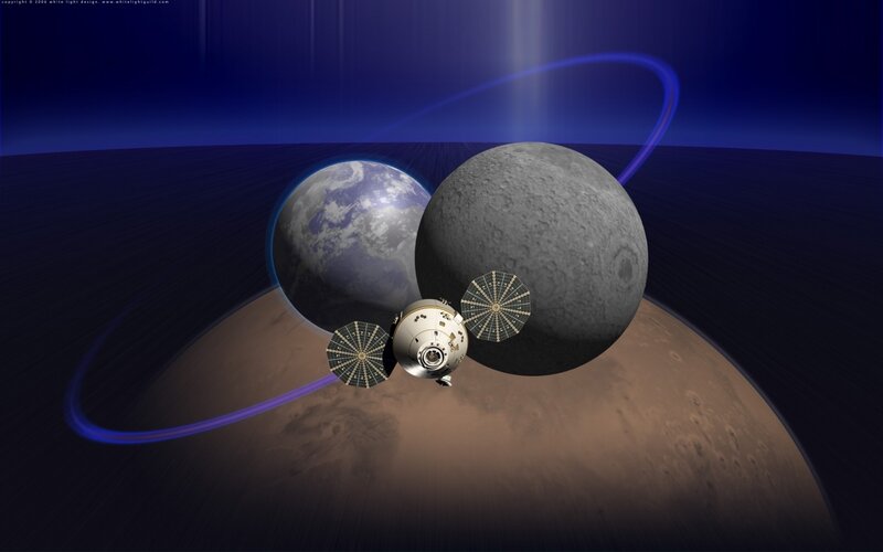 Spacecraft near Mars and moons
