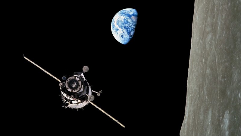Spacecraft Near Moon — Black, Dramatic, Photograph