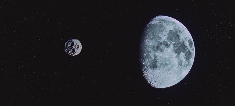 Spacecraft Near Moon — Black, Dramatic