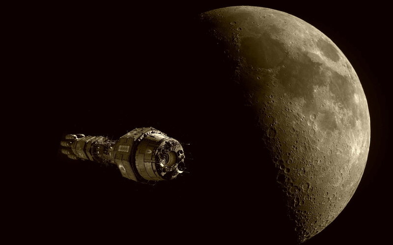 Spacecraft Near Moon — Brown