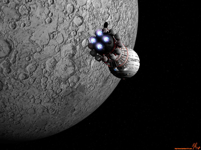 Spacecraft Near Moon — Gray, Dramatic