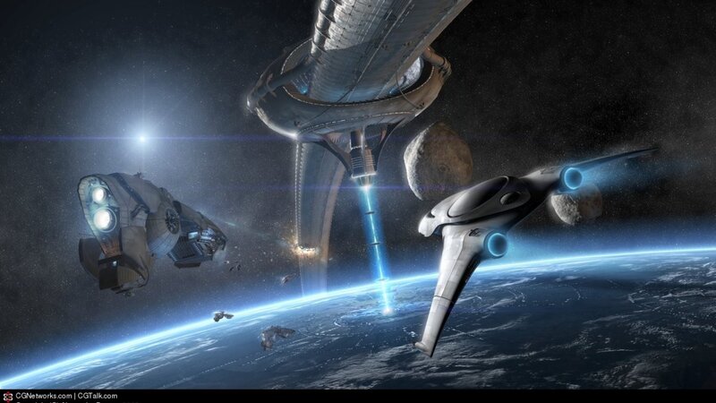 Spacecraft near orbital station