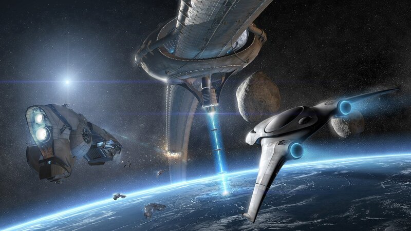 Spacecraft near orbital station