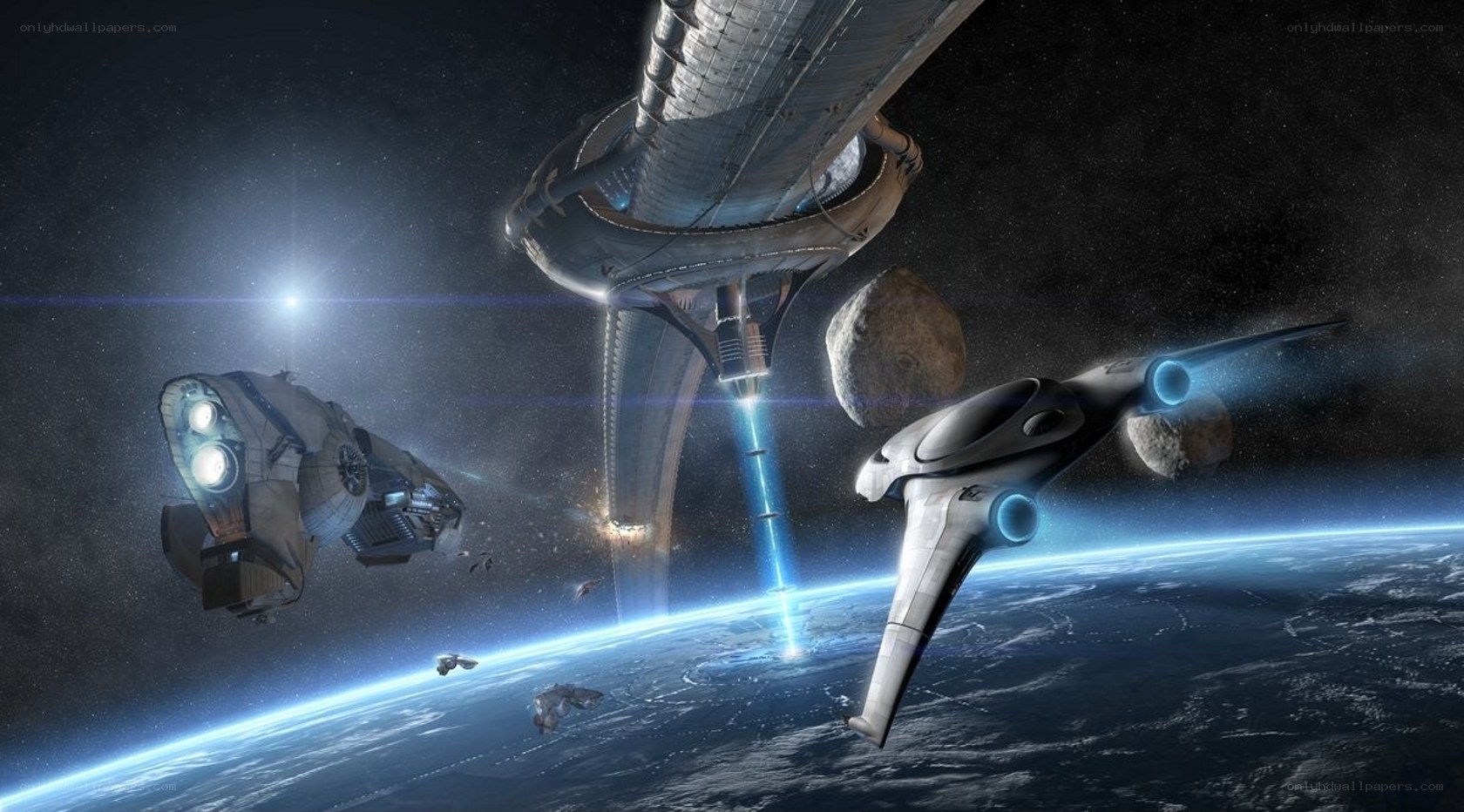 Spacecraft near orbital station