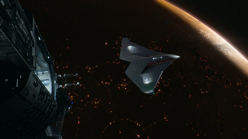 Spacecraft Near Planet — Black, Dramatic, Night, 3d Render