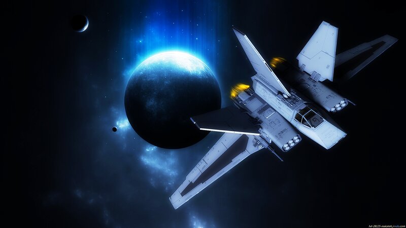 Spacecraft Near Planet — Blue, Dramatic