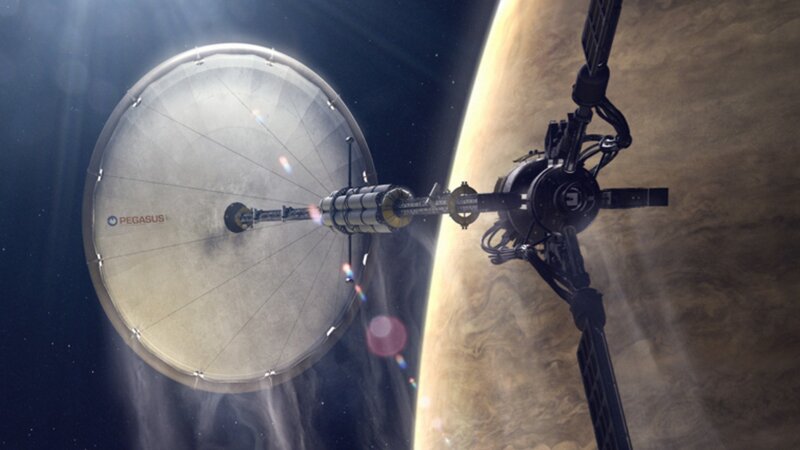Spacecraft Near Planet — Brown, Dramatic, Digital Art, Solar Sail