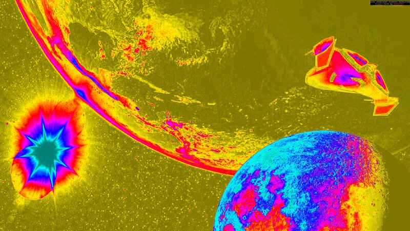 Spacecraft Near Planet — Yellow, Dramatic