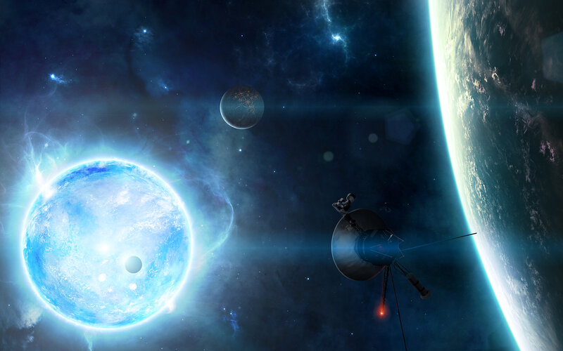 Spacecraft Near Planets — Blue, Dramatic, Digital Art