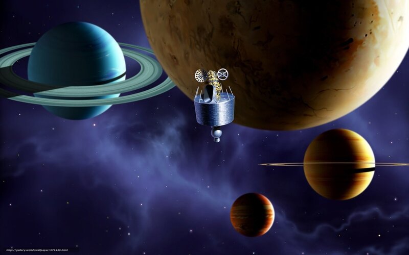 Spacecraft Near Planets — Purple, Dramatic, Night