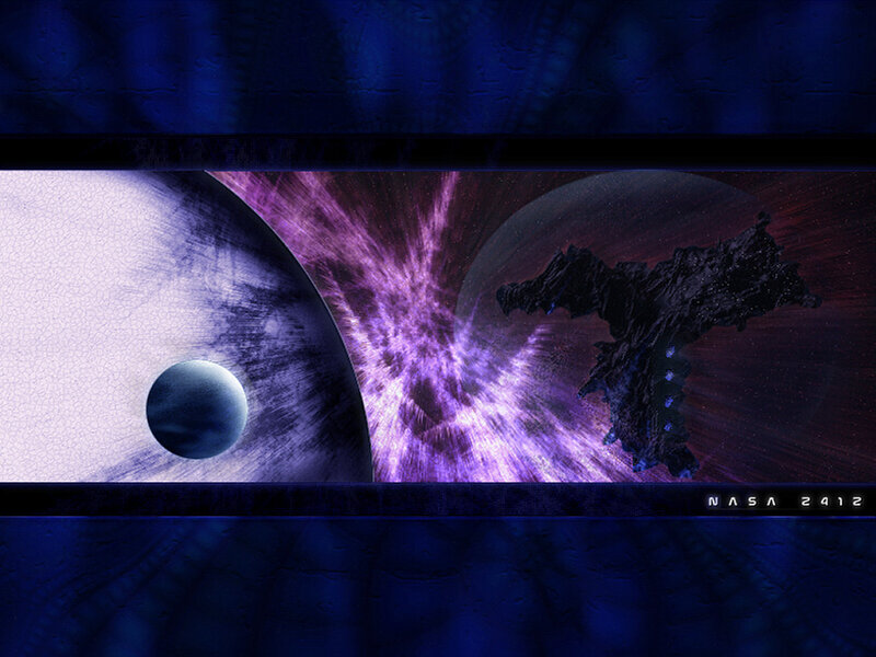Spacecraft Near Planets — Purple, Dramatic