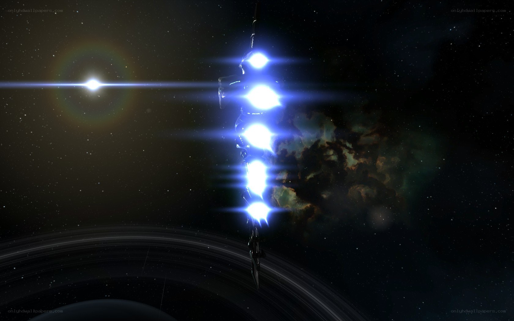 spacecraft near ringed planet