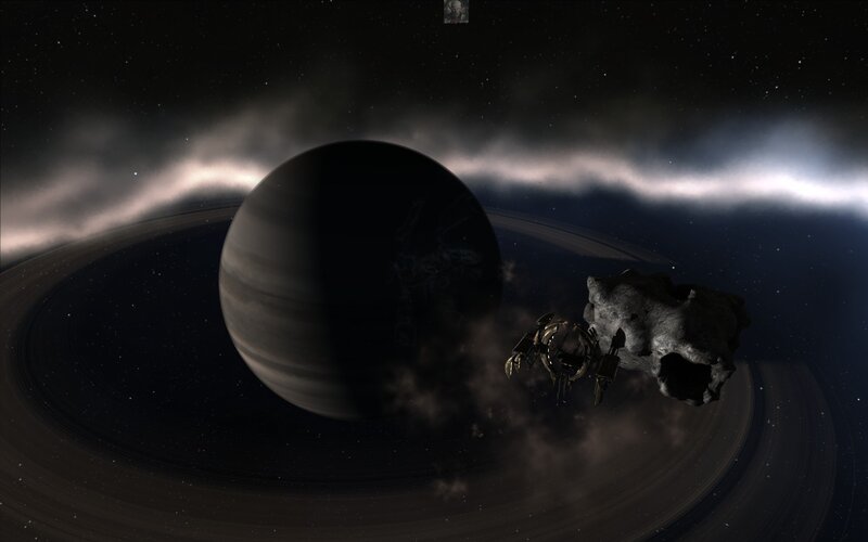 spacecraft near ringed planet