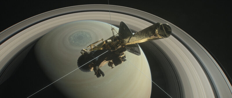 Spacecraft Near Saturn — Black, Dramatic