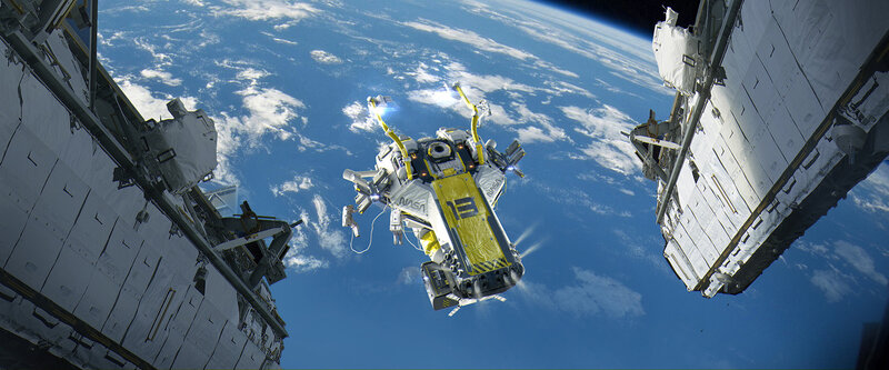Spacecraft Near Space Station — Blue