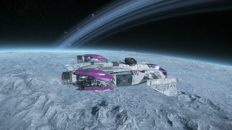 Spacecraft Orbiting Planet — Gray