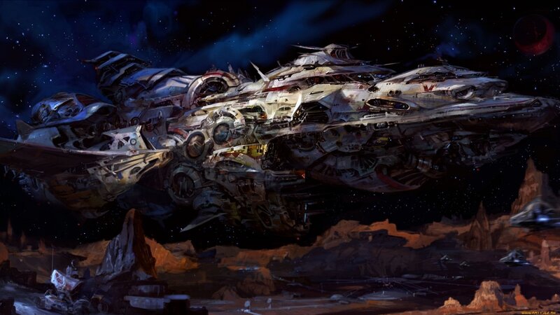 spacecraft over alien planet