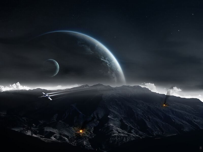 Spacecraft over alien planet