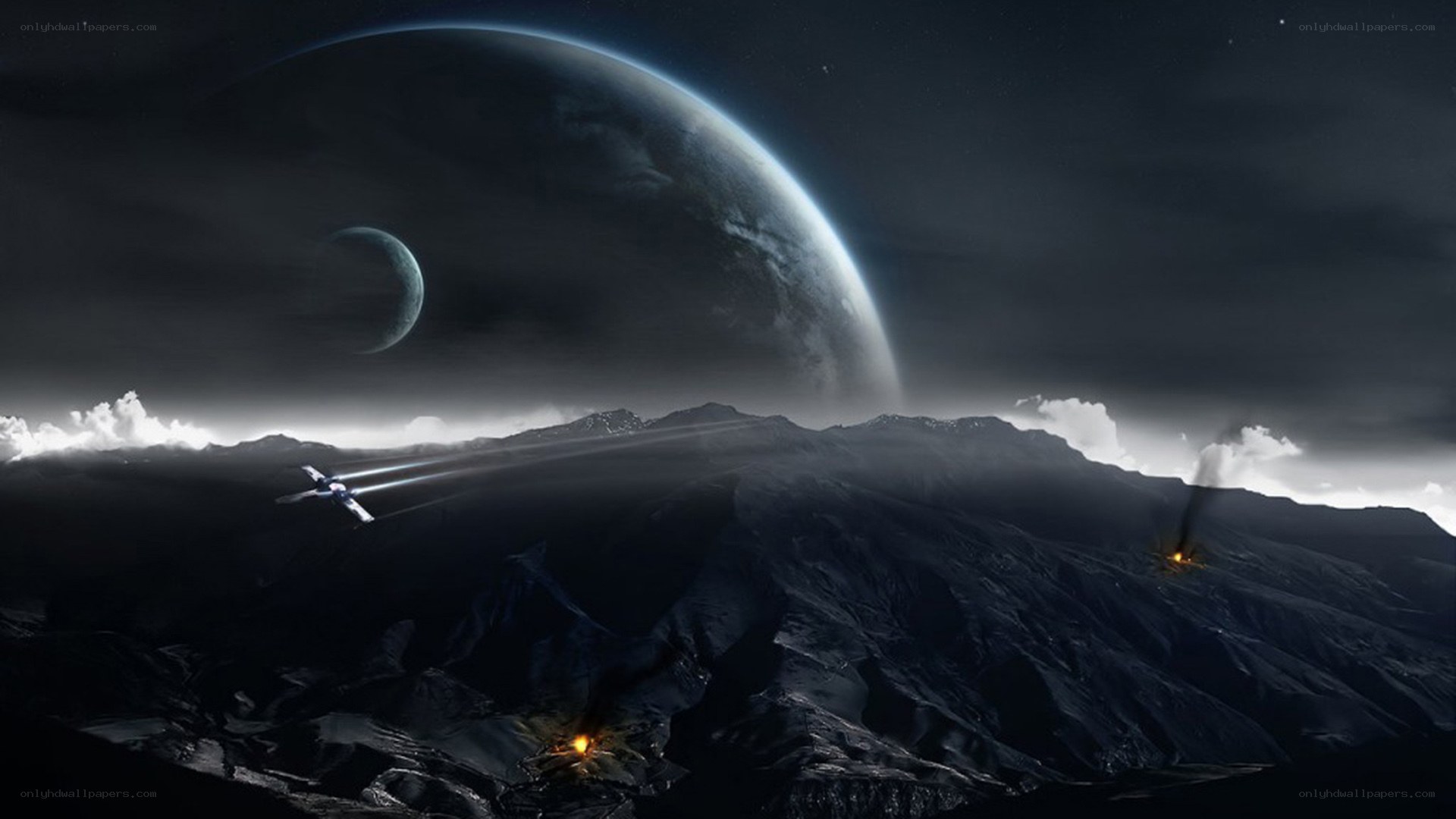 Spacecraft over alien planet