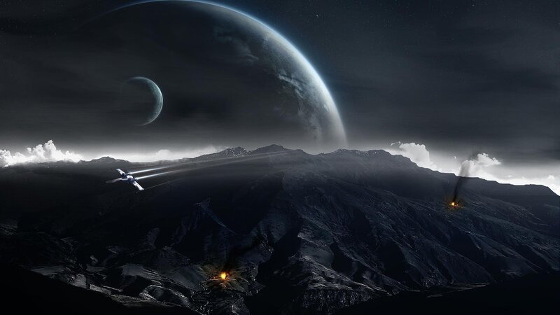 Spacecraft over alien planet