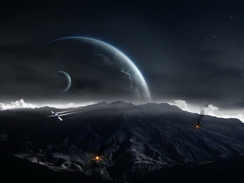 Spacecraft over alien planet