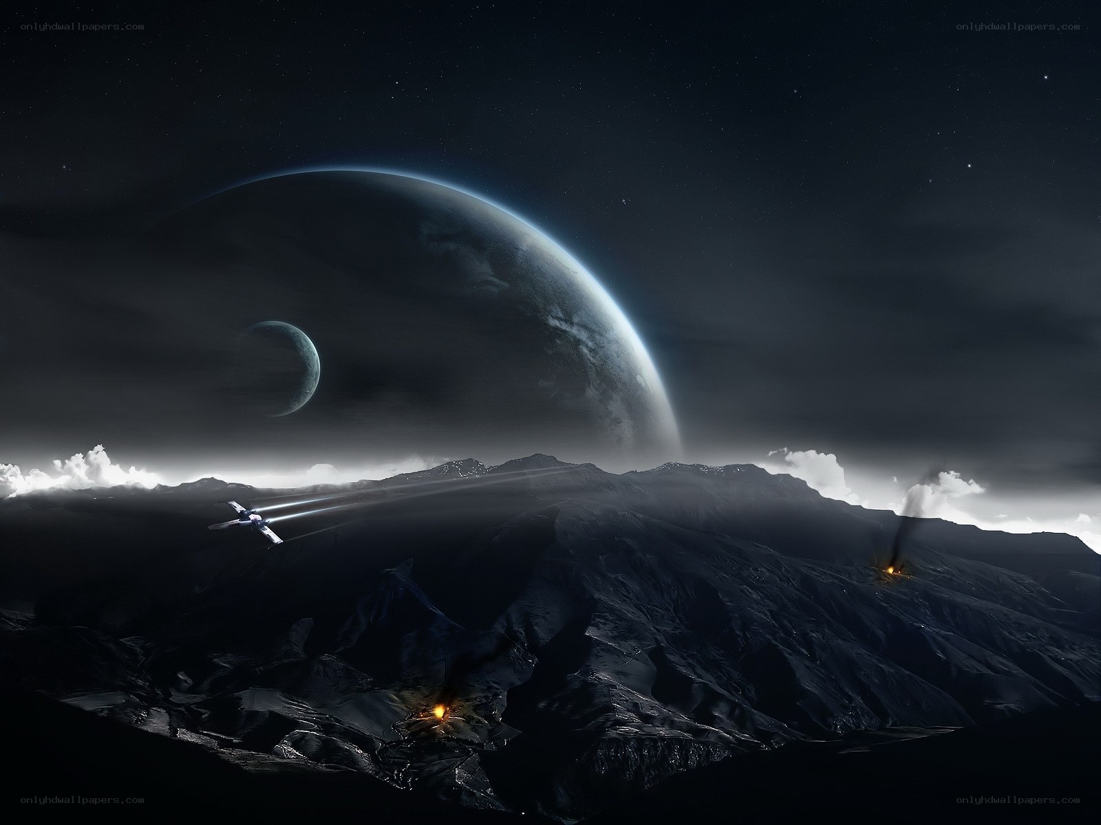 Spacecraft over alien planet