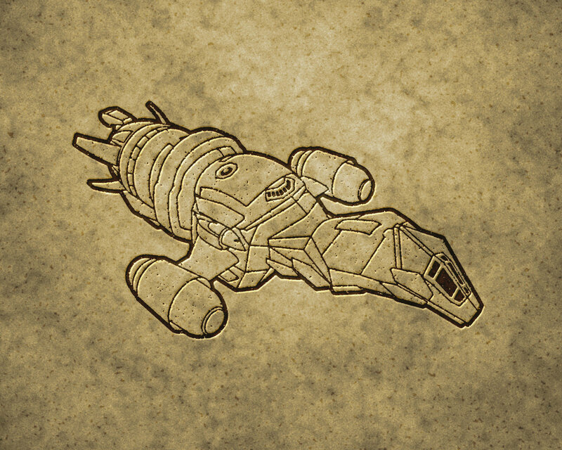 spacecraft sketch on parchment