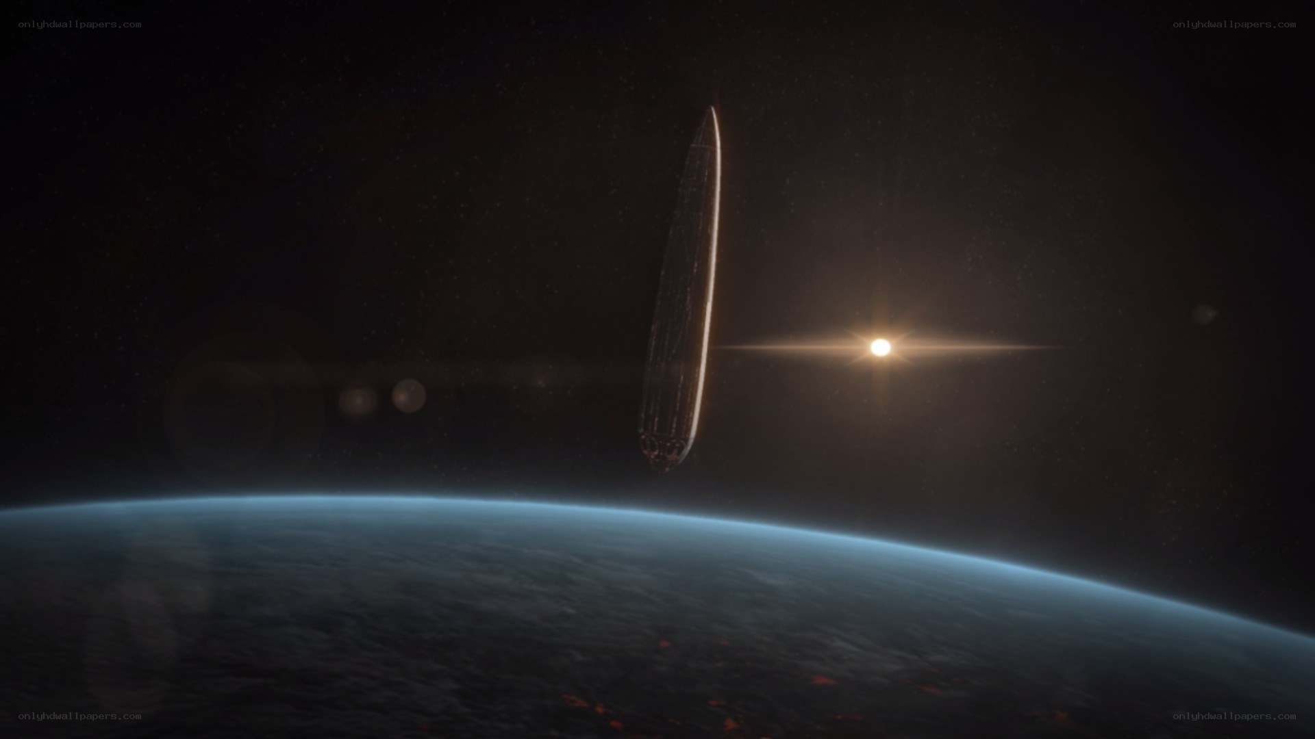 spaceship above a planet