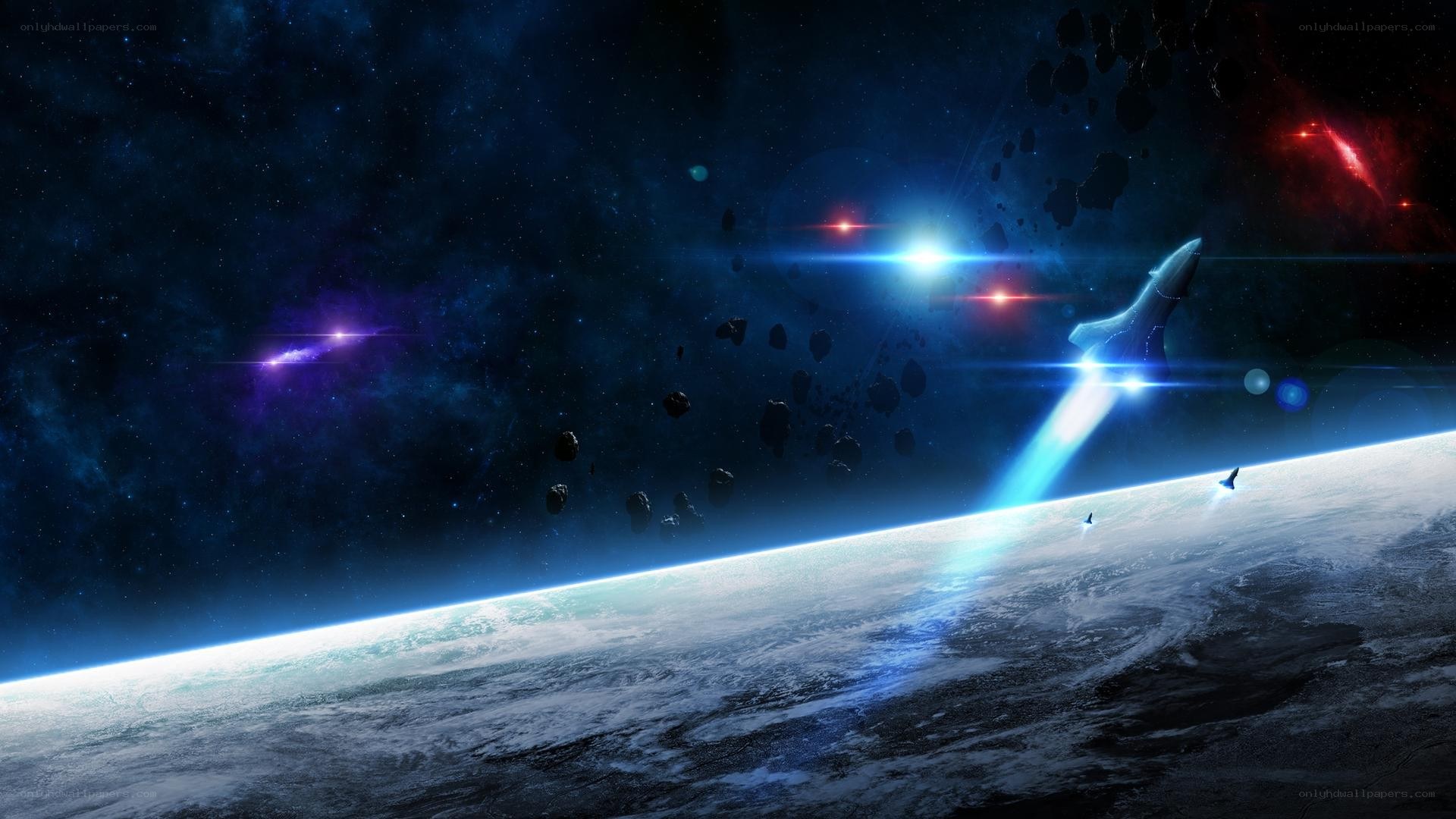 Spaceship above a planet