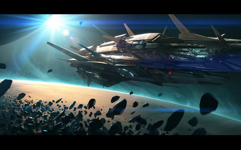 Spaceship above a planet