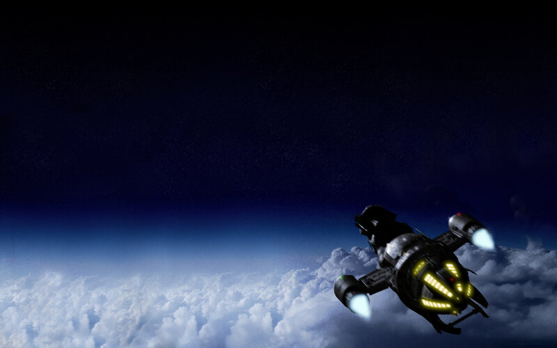 Spaceship Above Clouds — Blue, Dramatic, Night
