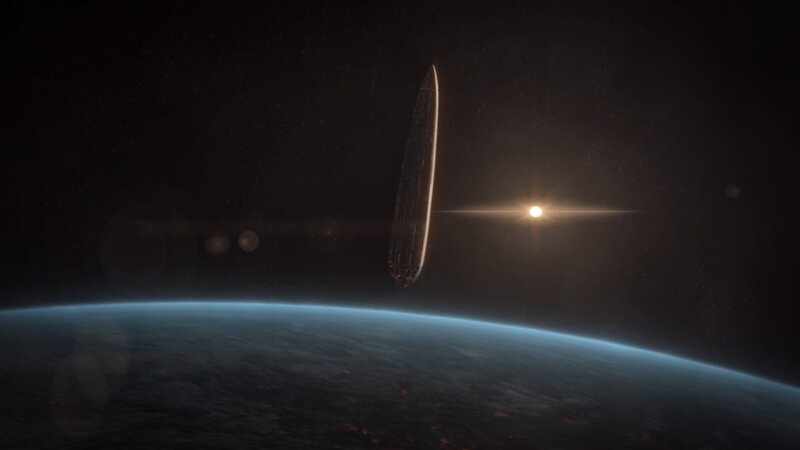 Spaceship Above Planet — Black, Dramatic, 3d Render