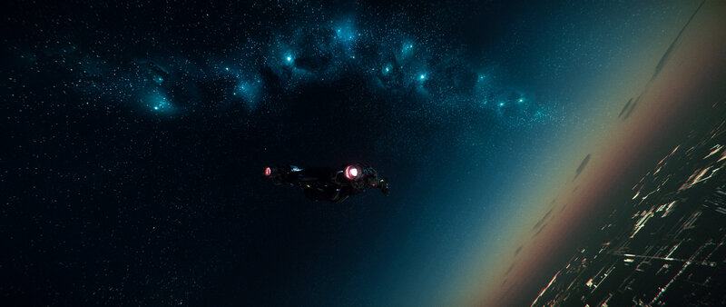 Spaceship Above Planet — Black, Dramatic, Night