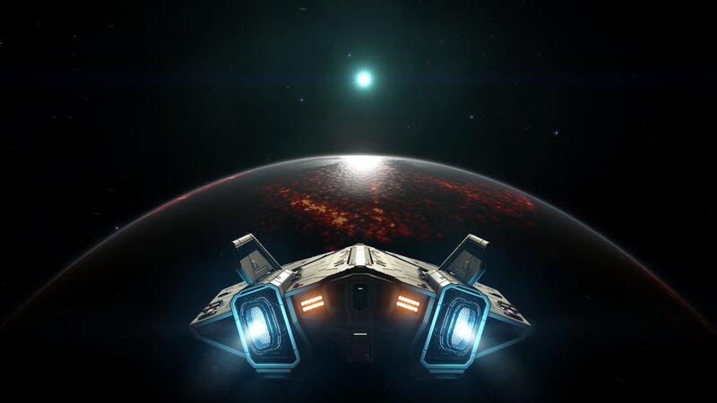 Spaceship Above Planet — Black