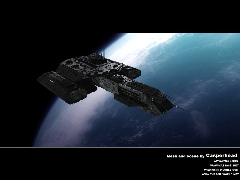 Spaceship Above Planet — Blue, Dramatic, 3d Render, Spacecraft