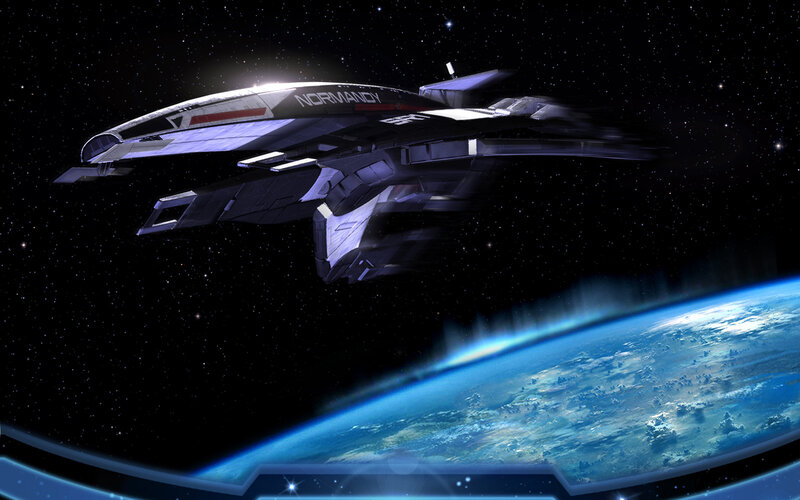 Spaceship Above Planet — Blue, Dramatic, Digital Art, Stars, Space