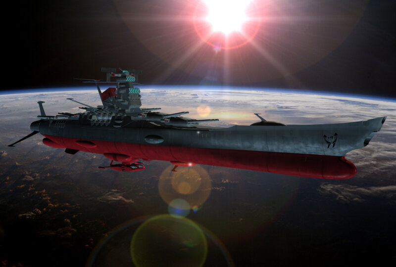 Spaceship Above Planet — Gray, Dramatic
