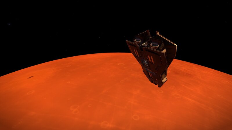 Spaceship Above Planet — Orange