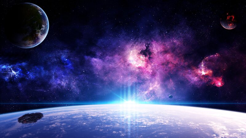 Spaceship Above Planet — Purple