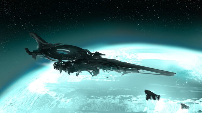 Spaceship Above Planet — Teal