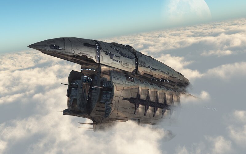spaceship above the clouds