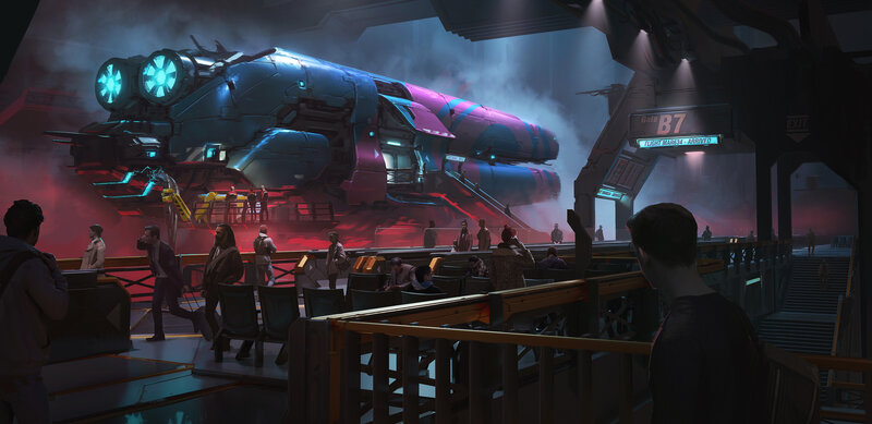 Spaceship at Spaceport — Blue